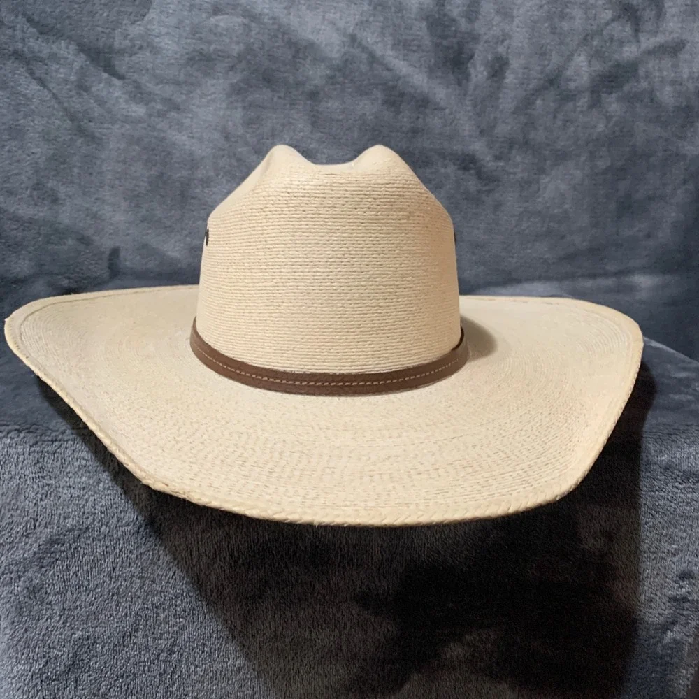 Atwood 7X Palm Leaf Straw Cowboy Hat Tan Long Oval Western 7 1/8 Made in Mexico